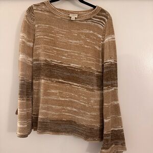 St. John's Bay Marled Tan and Brown Bell-Sleeve Knit Top